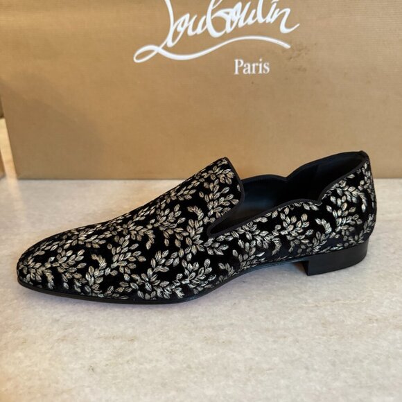 Christian Louboutin 1240896 Dandy Chick Orlato Shoe, Embroidered Black Velvet 43 main image 7